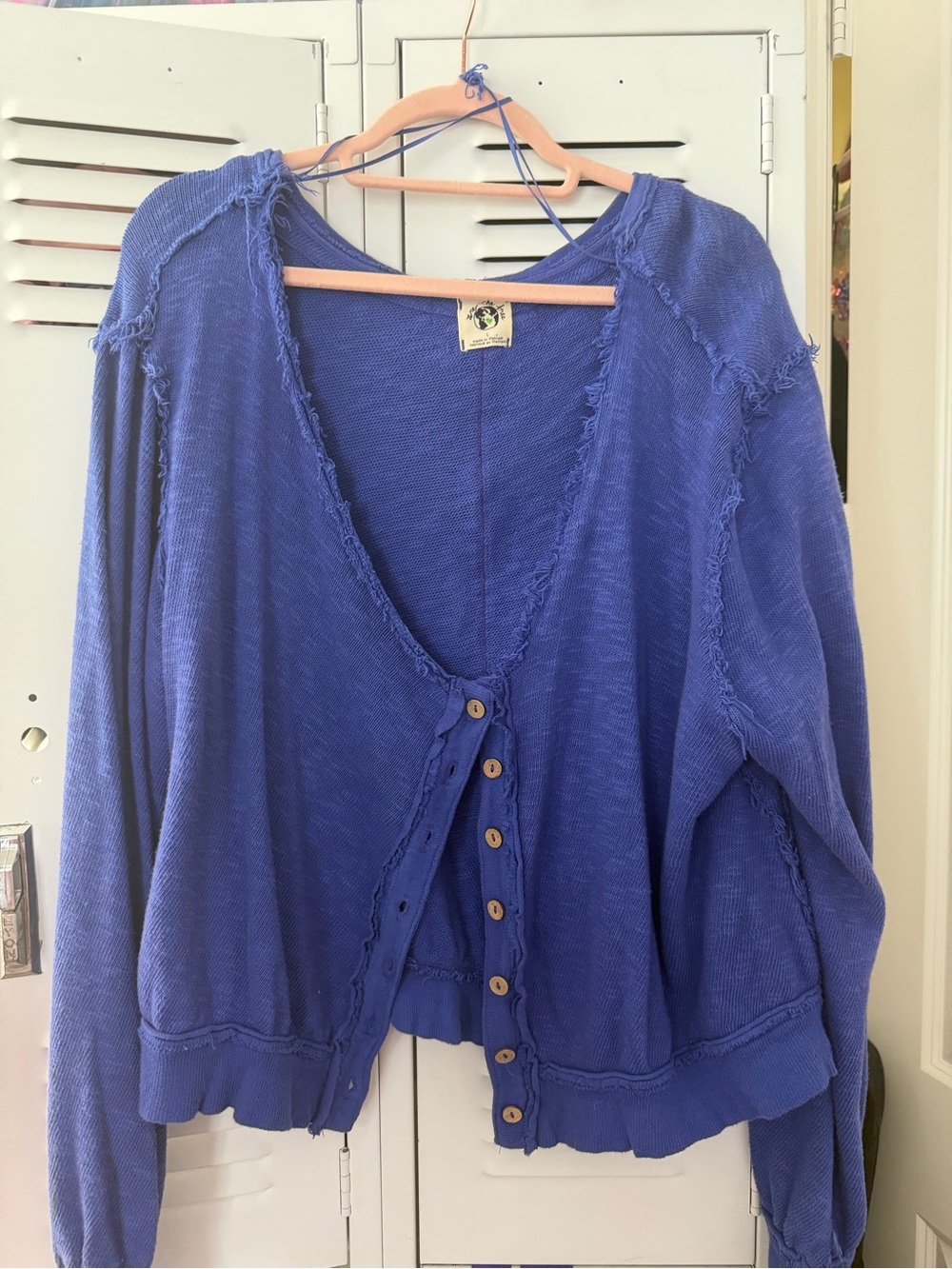 Free People Blue Cropped Button-Front Cardigan